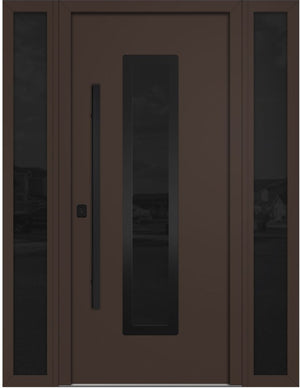 Nova Inox S1 Modern Exterior Single Door W/ (2) 12" Sidelight - Unit 62x81 3/8 Black Stainless Steel - Brown - Doors and Beyond