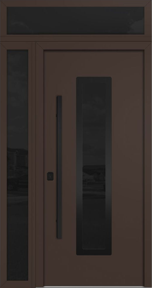 Nova Inox S1 Modern Exterior Single Door 36x80 with Sidelight and Transom - Unit 50x95 1/2 Black Stainless Steel - Brown - Doors and Beyond