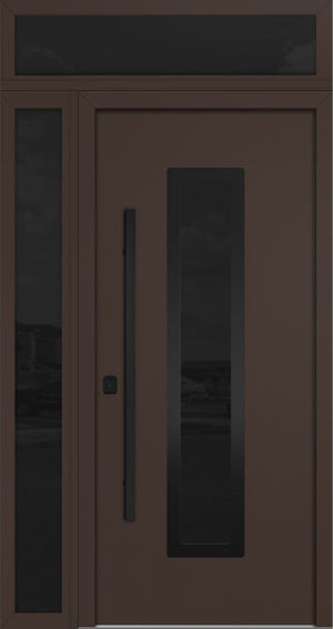Nova Inox S1 Modern Exterior Single Door 36x80 with Sidelight and Transom - Unit 50x95 1/2 Black Stainless Steel - Brown - Doors and Beyond