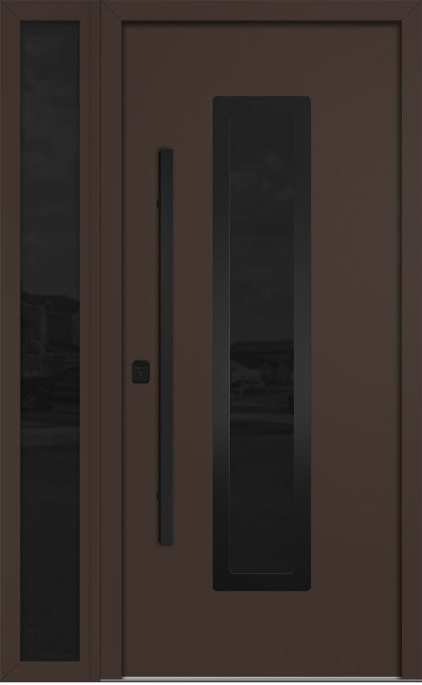 Nova Inox S1 Modern Exterior Single Door W/ (1) 12" Sidelight - Unit 50x81 3/8 Black Stainless Steel - Brown - Doors and Beyond