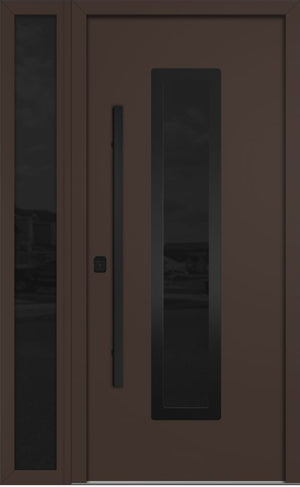 Nova Inox S1 Modern Exterior Single Door W/ (1) 12" Sidelight - Unit 50x81 3/8 Black Stainless Steel - Brown - Doors and Beyond