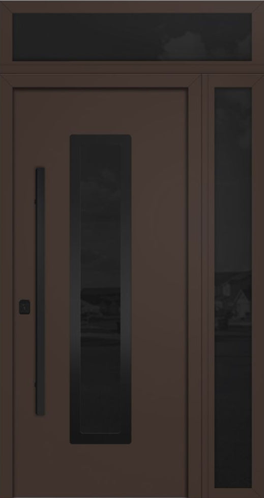 Nova Inox S1 Modern Exterior Single Door 36x80 with Sidelight and Transom - Unit 50x95 1/2 Black Stainless Steel - Brown