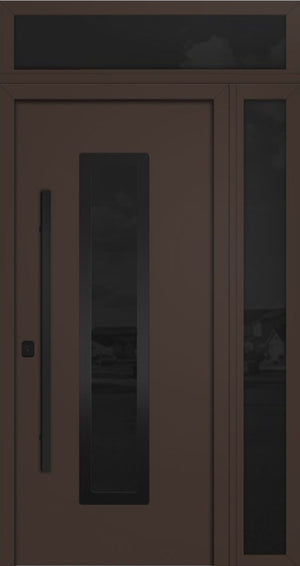 Nova Inox S1 Modern Exterior Single Door 36x80 with Sidelight and Transom - Unit 50x95 1/2 Black Stainless Steel - Brown - Doors and Beyond