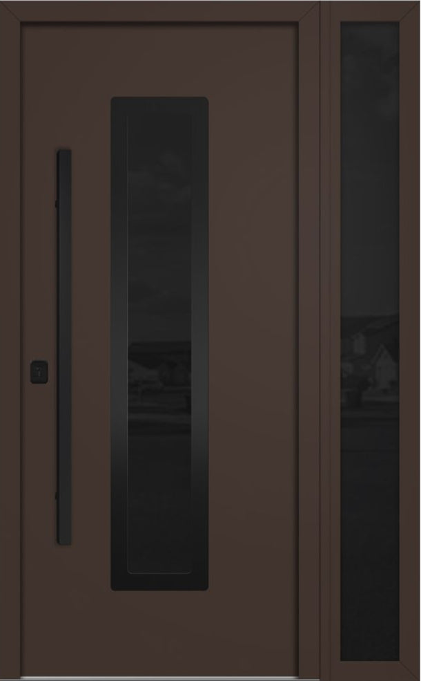 Nova Inox S1 Modern Exterior Single Door W/ (1) 12" Sidelight - Unit 50x81 3/8 Black Stainless Steel - Brown - Doors and Beyond