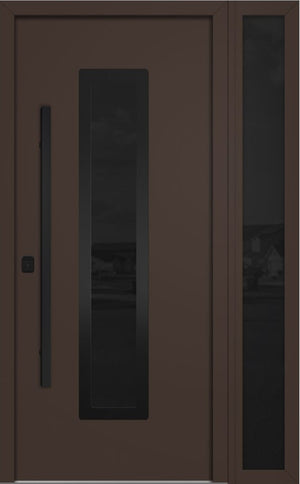 Nova Inox S1 Modern Exterior Single Door W/ (1) 12" Sidelight - Unit 50x81 3/8 Black Stainless Steel - Brown - Doors and Beyond