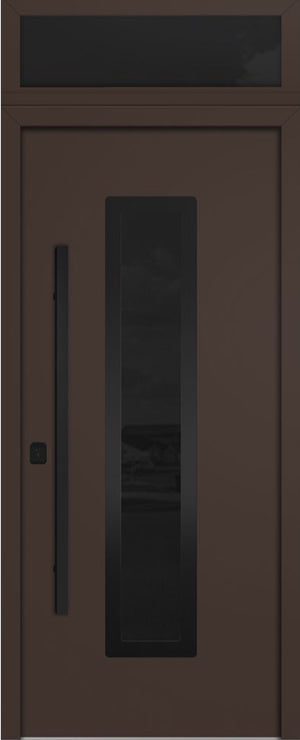 Nova Inox S1 Modern Exterior Single Door 36x80 Black Stainless Steel with Transom - Unit Size 38 x 95 1/2”- Brown - Doors and Beyond