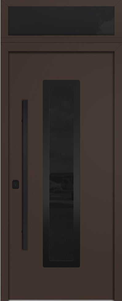 Nova Inox S1 Modern Exterior Single Door 36x80 Black Stainless Steel with Transom - Unit Size 38 x 95 1/2”- Brown - Doors and Beyond