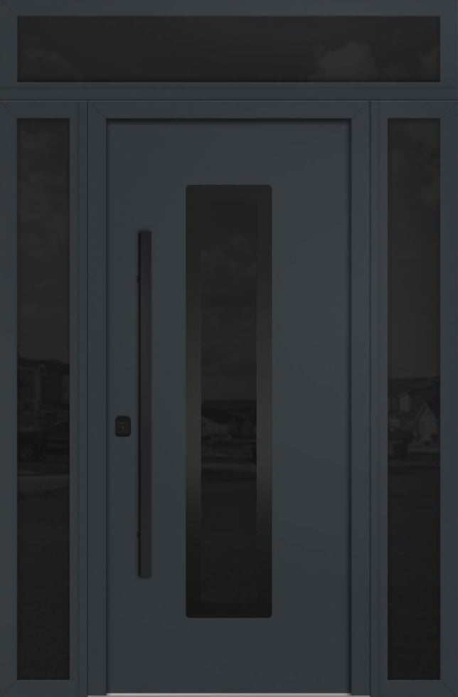 Nova Inox S1 Modern Exterior Single Door 36x80 with 2 Sidelight and Transom - Unit 62x95 1/2 Black Stainless Steel - Gray - Doors and Beyond