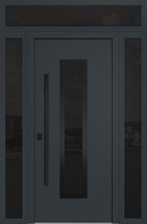 Nova Inox S1 Modern Exterior Single Door 36x80 with 2 Sidelight and Transom - Unit 62x95 1/2 Black Stainless Steel - Gray - Doors and Beyond