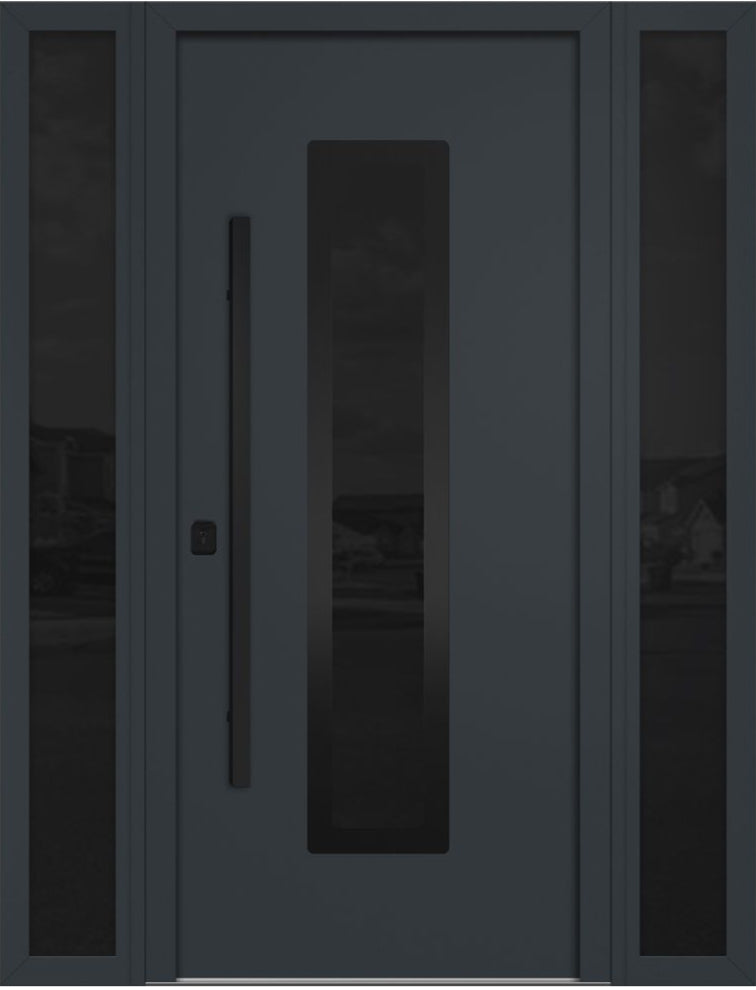 Nova Inox S1 Modern Exterior Single Door W/ (2) 12" Sidelight - Unit 62x81 3/8 Black Stainless Steel - Gray - Doors and Beyond