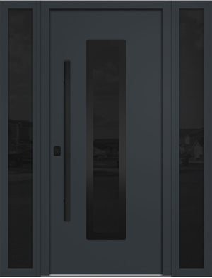 Nova Inox S1 Modern Exterior Single Door W/ (2) 12" Sidelight - Unit 62x81 3/8 Black Stainless Steel - Gray - Doors and Beyond
