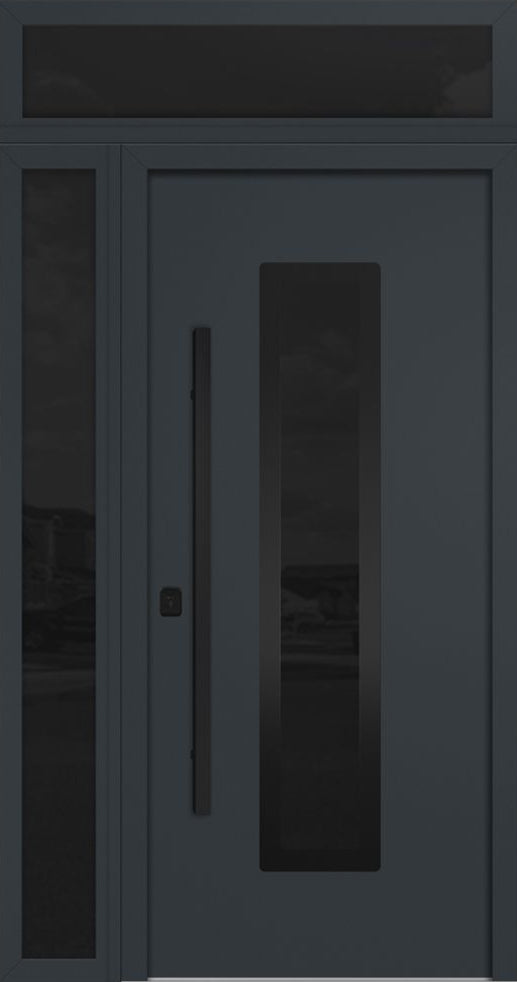 Nova Inox S1 Modern Exterior Single Door 36x80 with Sidelight and Transom - Unit 50x95 1/2 Black Stainless Steel - Gray - Doors and Beyond