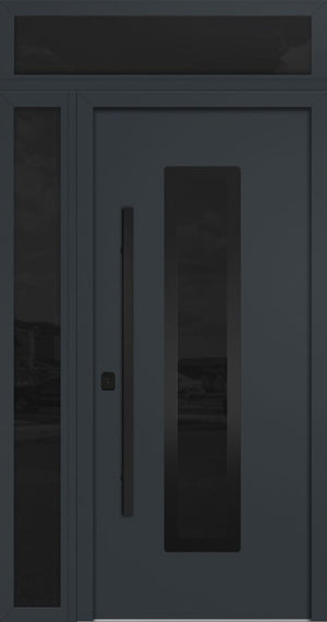 Nova Inox S1 Modern Exterior Single Door 36x80 with Sidelight and Transom - Unit 50x95 1/2 Black Stainless Steel - Gray - Doors and Beyond