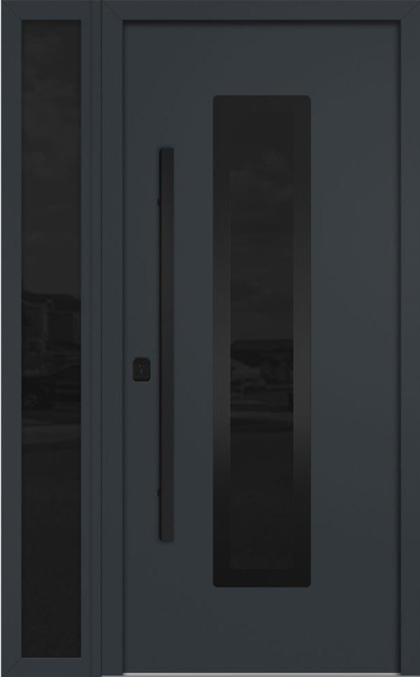 Nova Inox S1 Modern Exterior Single Door W/ (1) 12" Sidelight - Unit 50x81 3/8 Black Stainless Steel - Gray - Doors and Beyond