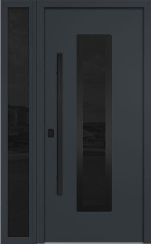 Nova Inox S1 Modern Exterior Single Door W/ (1) 12" Sidelight - Unit 50x81 3/8 Black Stainless Steel - Gray - Doors and Beyond