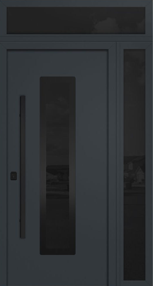 Nova Inox S1 Modern Exterior Single Door 36x80 with Sidelight and Transom - Unit 50x95 1/2 Black Stainless Steel - Gray