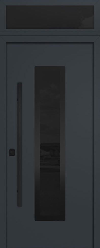 Nova Inox S1 Modern Exterior Single Door 36x80 Black Stainless Steel with Transom - Unit Size 38 x 95 1/2”- Gray - Doors and Beyond