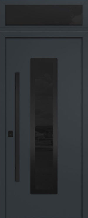 Nova Inox S1 Modern Exterior Single Door 36x80 Black Stainless Steel with Transom - Unit Size 38 x 95 1/2”- Gray - Doors and Beyond