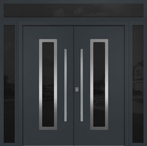 Nova Inox S1 Modern Exterior Double Door 72x80 W/ (2) 12" Sidelight and Transom - Unit 98x95 3/8 - Gray - Doors and Beyond