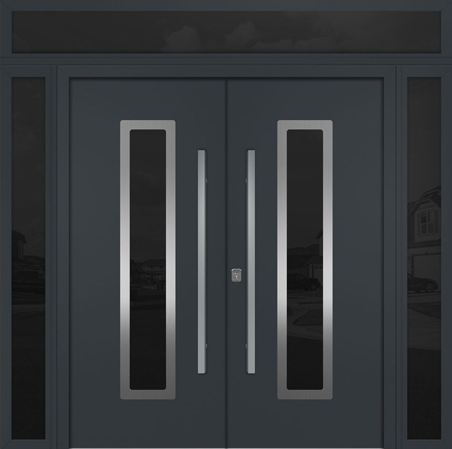 Nova Inox S1 Modern Exterior Double Door 72x80 W/ (2) 12" Sidelight and Transom - Unit 98x95 3/8 - Gray - Doors and Beyond