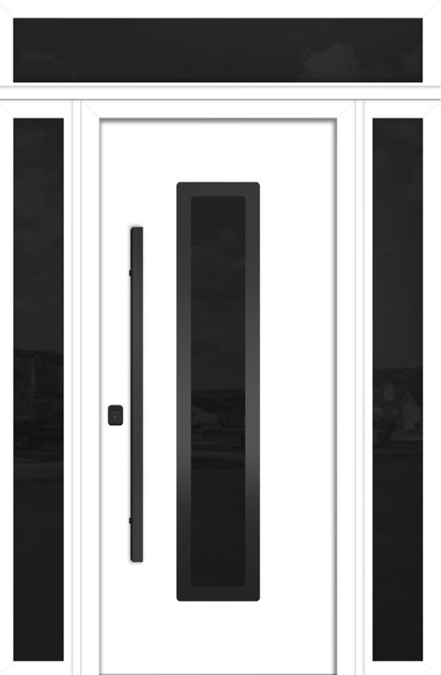 Nova Inox S1 Modern Exterior Single Door 36x80 with 2 Sidelight and Transom - Unit 62x95 1/2 Black Stainless Steel - White