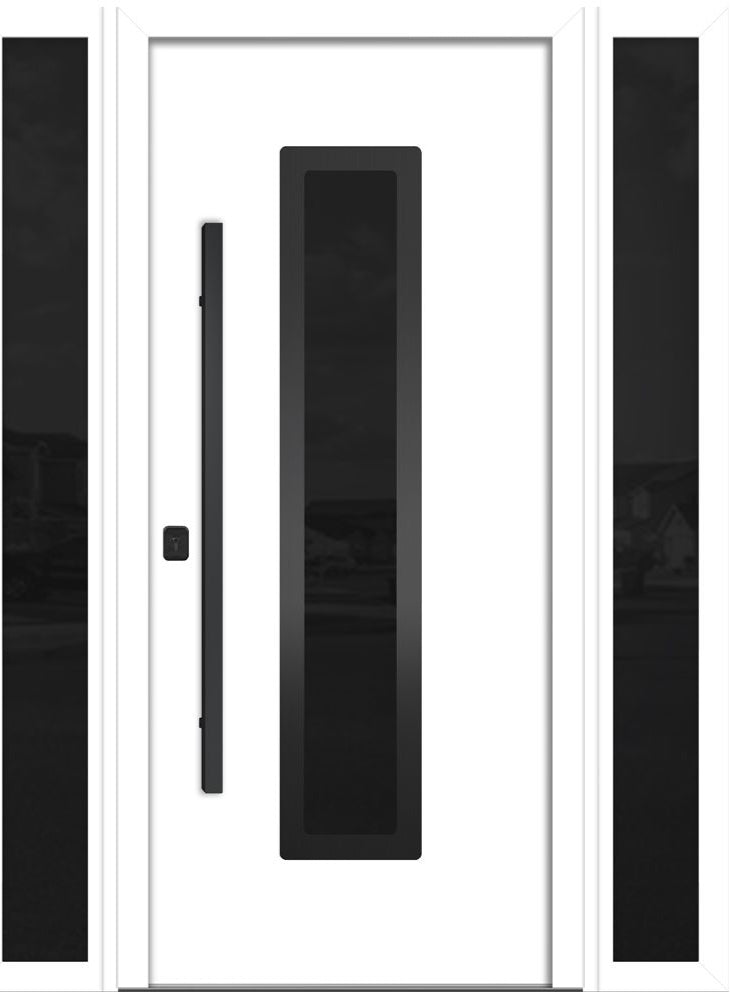 Nova Inox S1 Modern Exterior Single Door W/ (2) 12" Sidelight - Unit 62x81 3/8 Black Stainless Steel - White - Doors and Beyond