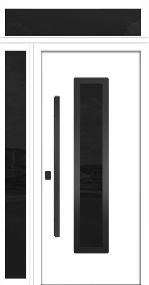 Nova Inox S1 Modern Exterior Single Door 36x80 with Sidelight and Transom - Unit 50x95 1/2 Black Stainless Steel - White - Doors and Beyond