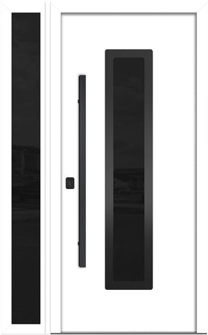 Nova Inox S1 Modern Exterior Single Door W/ (1) 12" Sidelight - Unit 50x81 3/8 Black Stainless Steel - White - Doors and Beyond