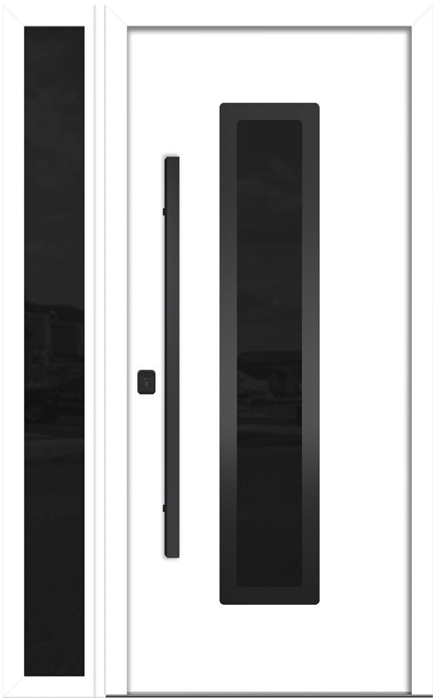 Nova Inox S1 Modern Exterior Single Door W/ (1) 12" Sidelight - Unit 50x81 3/8 Black Stainless Steel - White - Doors and Beyond
