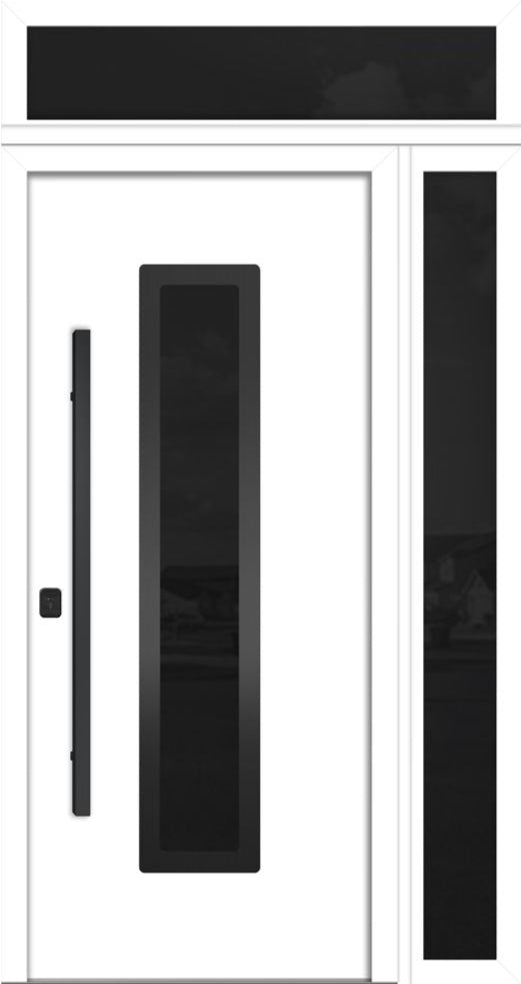 Nova Inox S1 Modern Exterior Single Door 36x80 with Sidelight and Transom - Unit 50x95 1/2 Black Stainless Steel - White - Doors and Beyond