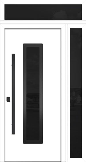 Nova Inox S1 Modern Exterior Single Door 36x80 with Sidelight and Transom - Unit 50x95 1/2 Black Stainless Steel - White - Doors and Beyond