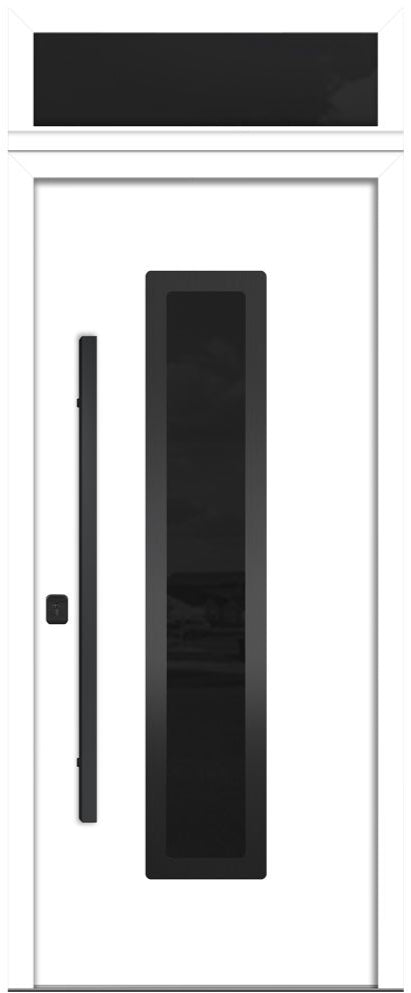 Nova Inox S1 Modern Exterior Single Door 36x80 Black Stainless Steel with Transom - Unit Size 38 x 95 1/2”- White - Doors and Beyond