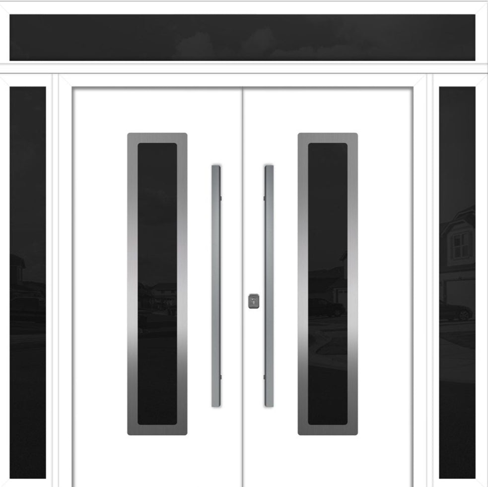 Nova Inox S1 Modern Exterior Double Door 72x80 W/ (2) 12" Sidelight and Transom - Unit 98x95 3/8 - White - Doors and Beyond