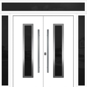 Nova Inox S1 Modern Exterior Double Door 72x80 W/ (2) 12" Sidelight and Transom - Unit 98x95 3/8 - White - Doors and Beyond