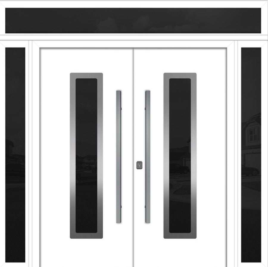 Nova Inox S1 Modern Exterior Double Door 72x80 W/ (2) 12" Sidelight and Transom - Unit 98x95 3/8 - White - Doors and Beyond