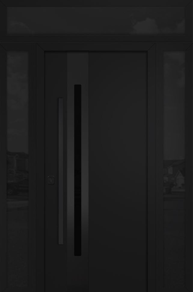 Nova Inox S2 Modern Exterior Single Door 36x80 with 2 Sidelight and Transom - Unit 62x95 1/2 Black Stainless Steel - Black - Doors and Beyond