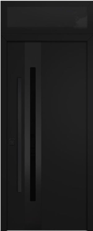 Nova Inox S2 Modern Exterior Single Door 36x80 Black Stainless Steel with Transom - Unit Size 38 x 95 1/2”- Black - Doors and Beyond