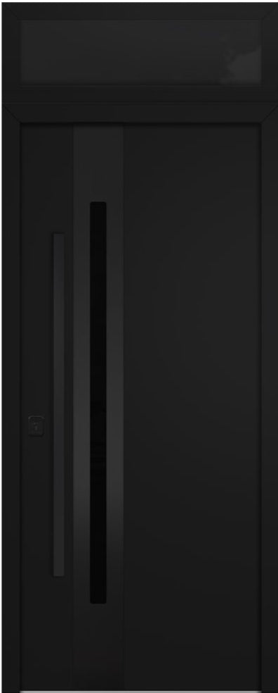 Nova Inox S2 Modern Exterior Single Door 36x80 Black Stainless Steel with Transom - Unit Size 38 x 95 1/2”- Black - Doors and Beyond