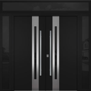 Nova Inox S2 Modern Exterior Double Door 72x80 W/ (2) 12" Sidelight and Transom - Unit 98x95 3/8- Black - Doors and Beyond