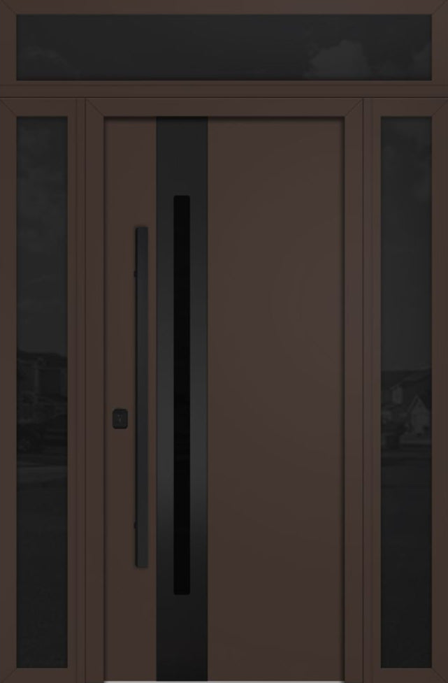 Nova Inox S2 Modern Exterior Single Door 36x80 with 2 Sidelight and Transom - Unit 62x95 1/2 Black Stainless Steel - Brown - Doors and Beyond