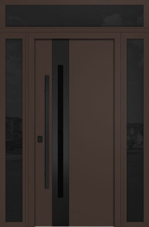 Nova Inox S2 Modern Exterior Single Door 36x80 with 2 Sidelight and Transom - Unit 62x95 1/2 Black Stainless Steel - Brown - Doors and Beyond