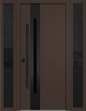 Nova Inox S2 Modern Exterior Single Door W/ (2) 12" Sidelight - Unit 62x81 3/8 Black Stainless Steel - Brown - Doors and Beyond