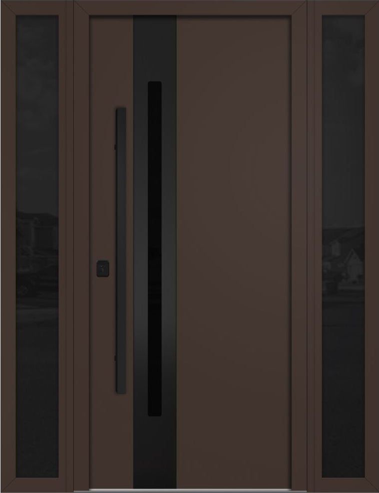 Nova Inox S2 Modern Exterior Single Door W/ (2) 12" Sidelight - Unit 62x81 3/8 Black Stainless Steel - Brown - Doors and Beyond