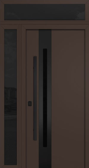 Nova Inox S2 Modern Exterior Single Door 36x80 with Sidelight and Transom - Unit 50x95 1/2 Black Stainless Steel - Brown - Doors and Beyond