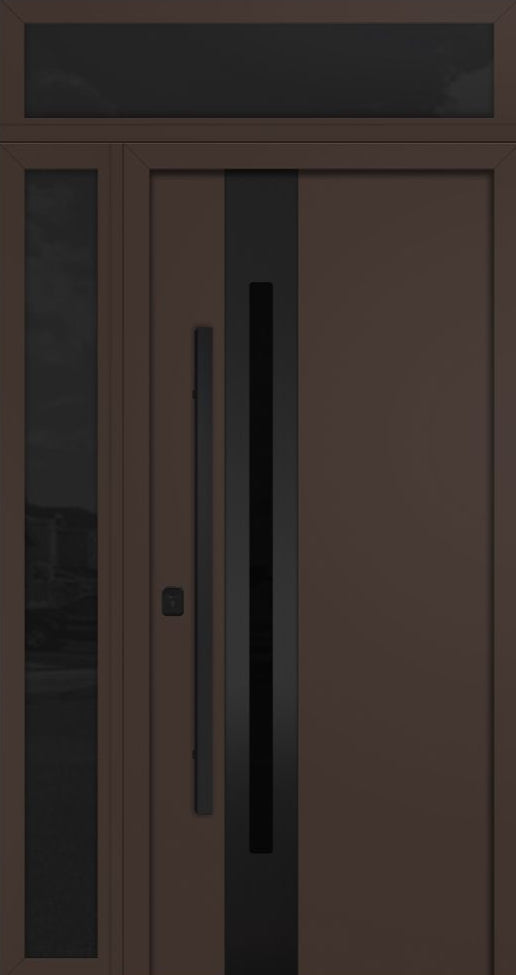 Nova Inox S2 Modern Exterior Single Door 36x80 with Sidelight and Transom - Unit 50x95 1/2 Black Stainless Steel - Brown - Doors and Beyond
