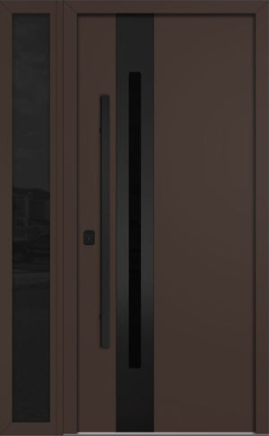 Nova Inox S2 Modern Exterior Single Door W/ (1) 12" Sidelight - Unit 50x81 3/8 Black Stainless Steel - Brown - Doors and Beyond