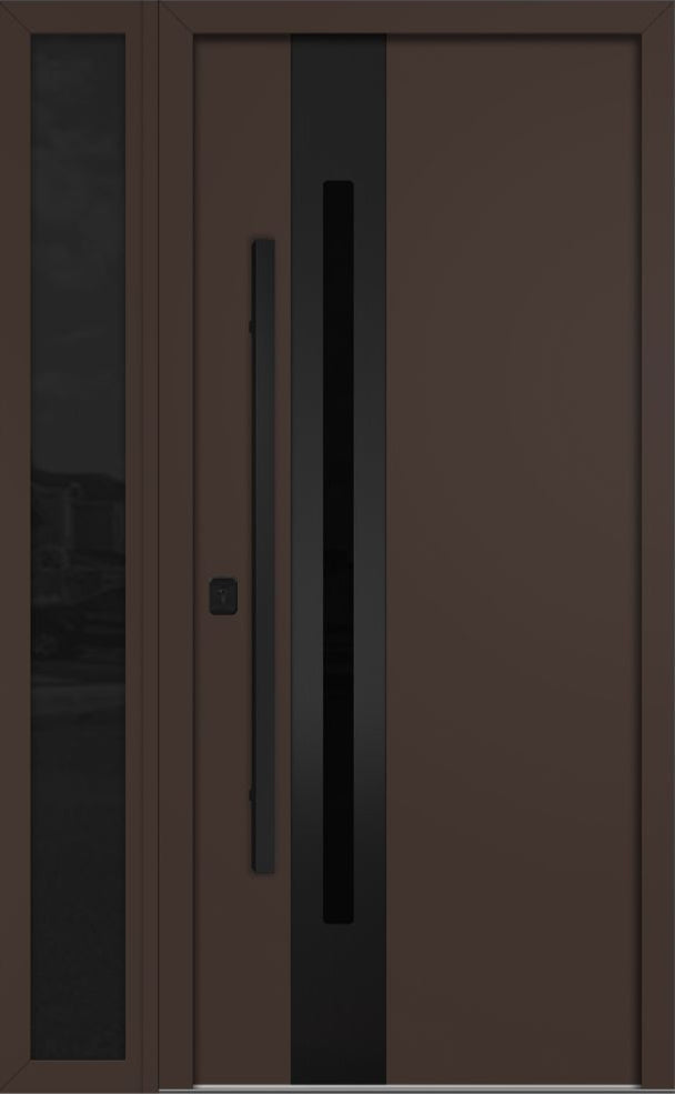 Nova Inox S2 Modern Exterior Single Door W/ (1) 12" Sidelight - Unit 50x81 3/8 Black Stainless Steel - Brown - Doors and Beyond