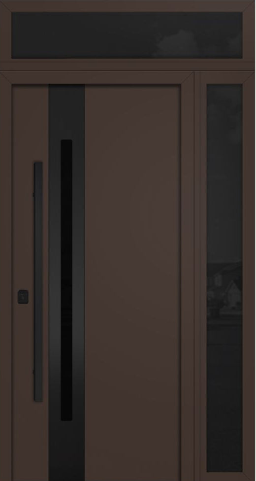 Nova Inox S2 Modern Exterior Single Door 36x80 with Sidelight and Transom - Unit 50x95 1/2 Black Stainless Steel - Brown - Doors and Beyond