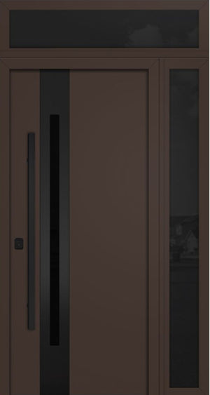 Nova Inox S2 Modern Exterior Single Door 36x80 with Sidelight and Transom - Unit 50x95 1/2 Black Stainless Steel - Brown - Doors and Beyond