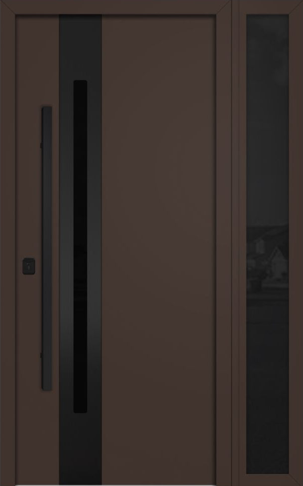 Nova Inox S2 Modern Exterior Single Door W/ (1) 12" Sidelight - Unit 50x81 3/8 Black Stainless Steel - Brown - Doors and Beyond